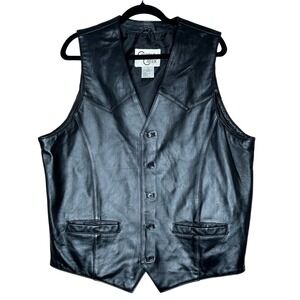 Cripple Creek Men's Leather Vest Western Cowboy Style Black Size L‎